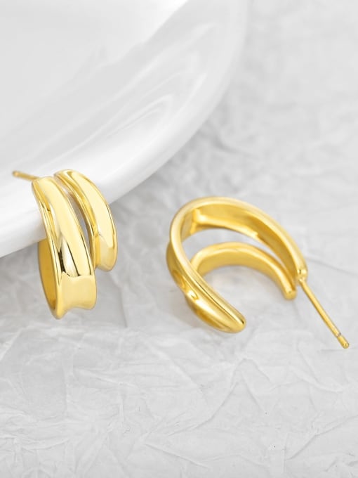 CHARME Brass Geometric Minimalist Arc Glossy Stud Earring 3