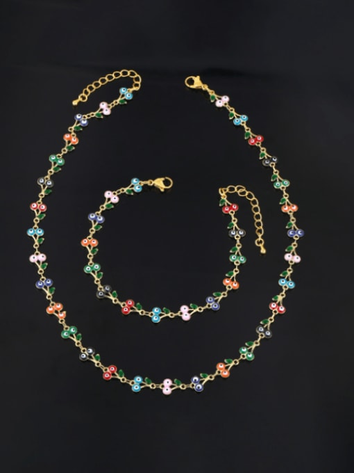 CC Brass Minimalist Enamel Evil Eye Bracelet and Necklace Set 0
