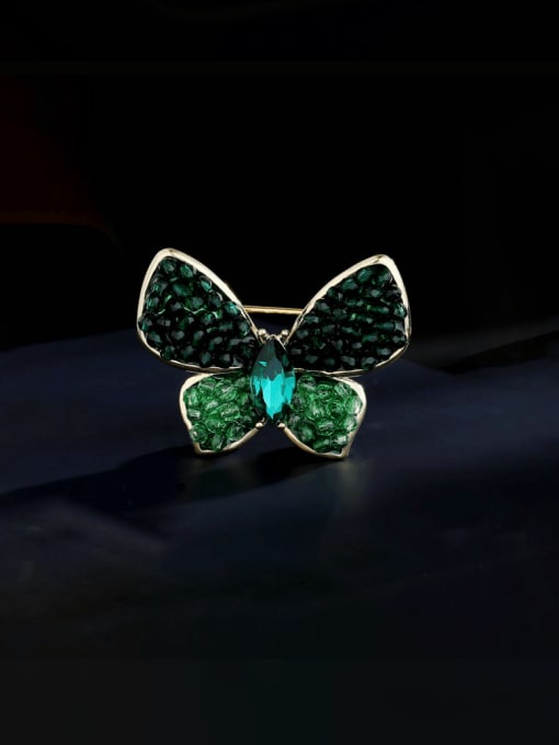 green Brass Rhinestone Butterfly Minimalist Brooch