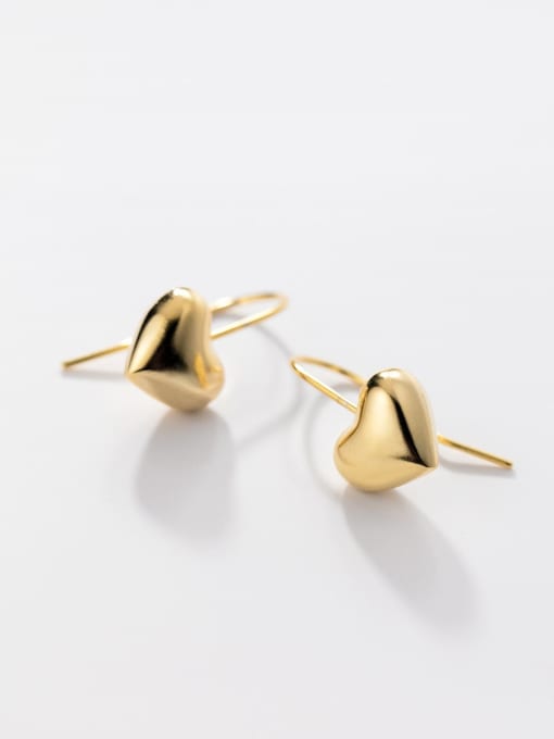 Gold 925 Sterling Silver Heart Minimalist Hook Earring