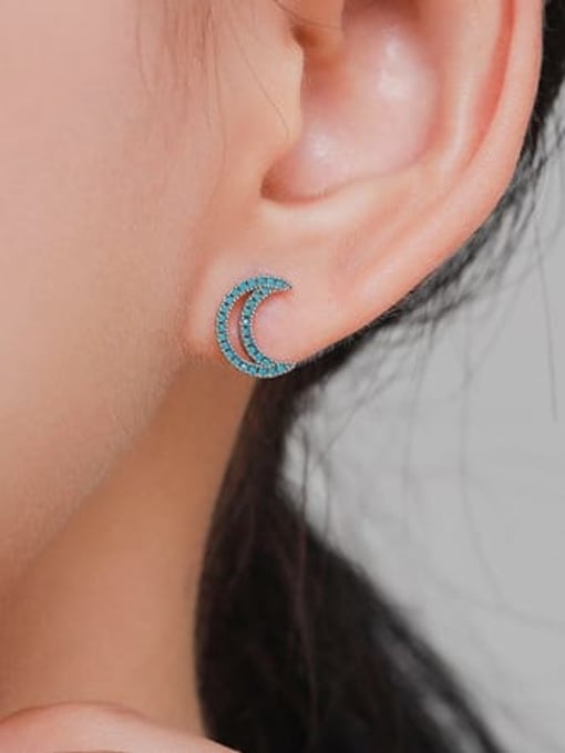 MODN 925 Sterling Silver Turquoise Moon Cute Stud Earring 1