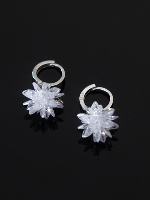 Rosh 925 Sterling Silver Crystal Flower Minimalist Huggie Earring 3