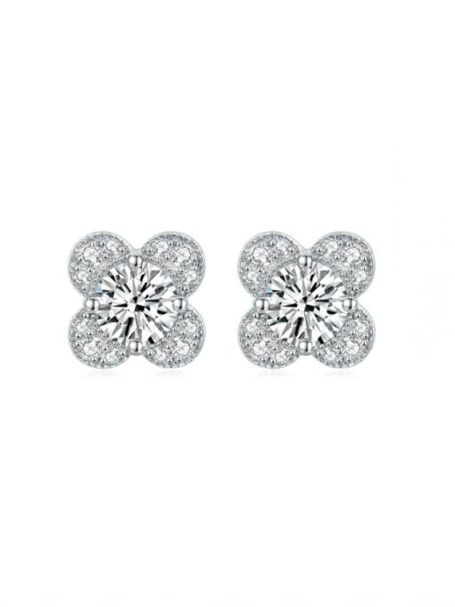 Platinum 925 Sterling Silver Cubic Zirconia Clover Dainty Stud Earring
