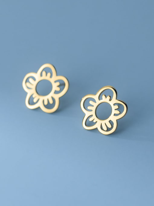 Gold 925 Sterling Silver Hollow  Flower Minimalist Stud Earring
