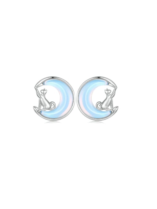 BSE913 925 Sterling Silver Glass Stone Moon Cute Stud Earring