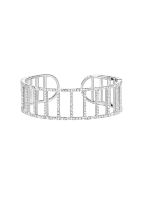 DAKA 925 Sterling Silver Cubic Zirconia Geometric Statement Cuff Bangle 3