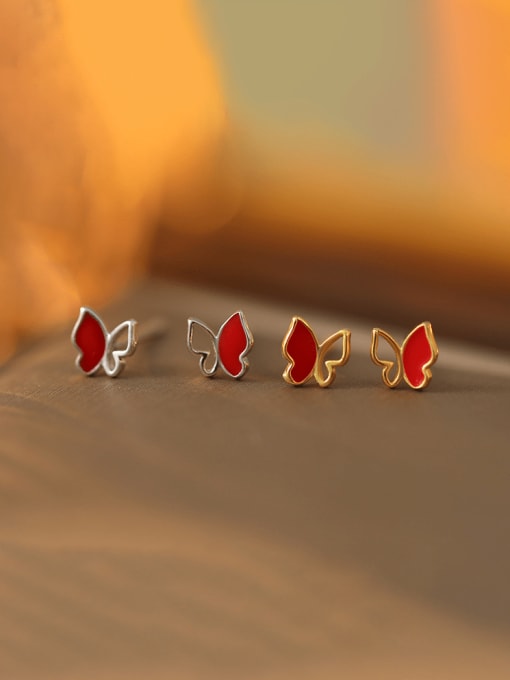 BeiFei Minimalism Silver 925 Sterling Silver Enamel Butterfly Minimalist Stud Earring 2