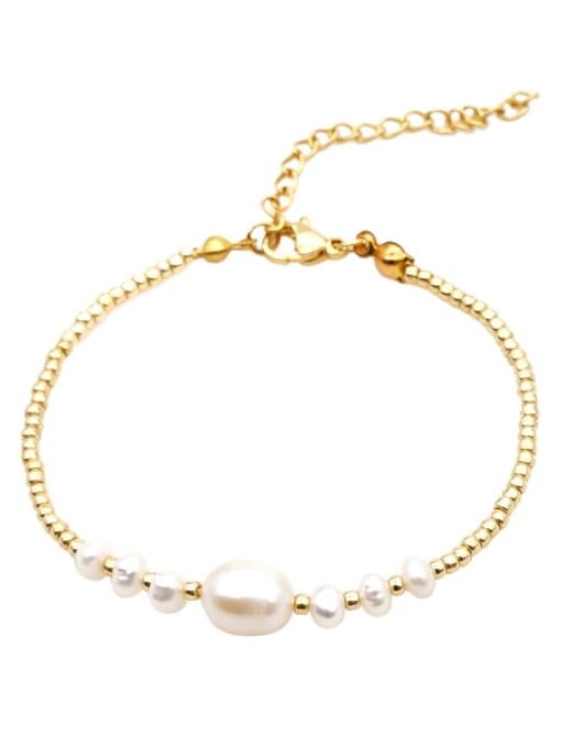 gold Stainless steel Freshwater Pearl Minimalist Woven Bracelet