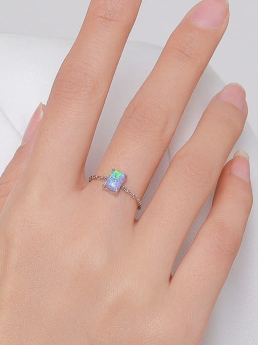 MODN 925 Sterling Silver Synthetic Opal Geometric Dainty Band Ring 1