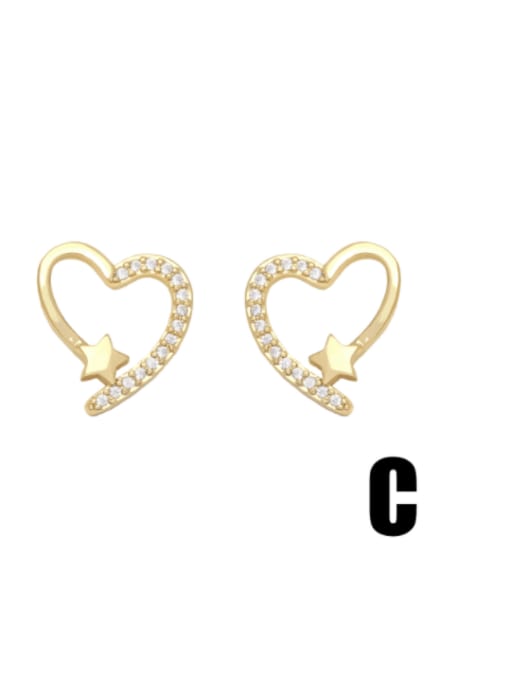 C Brass Cubic Zirconia Star Cute  Heart Flower Stud Earring