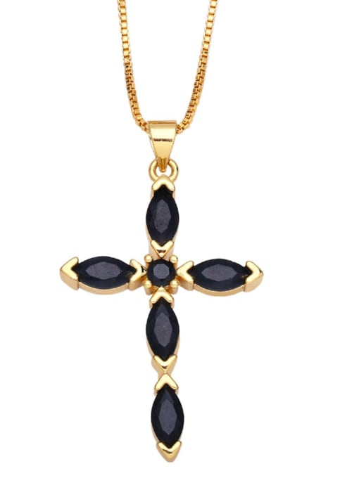 black Brass Cubic Zirconia Cross Vintage Regligious Necklace