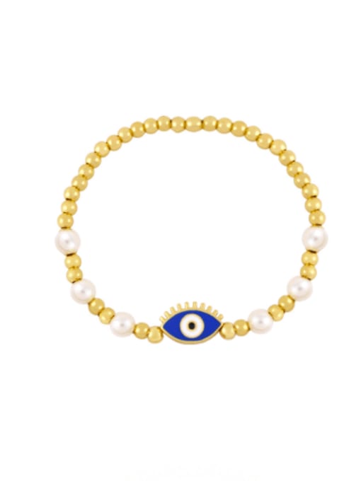 Dark blue Brass Imitation Pearl Weave Vintage Beaded Bracelet
