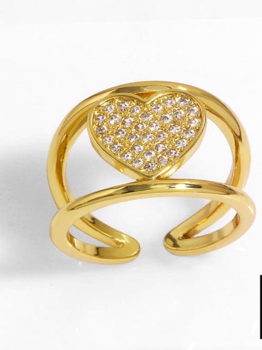 B Brass Cubic Zirconia Heart Vintage Band Ring