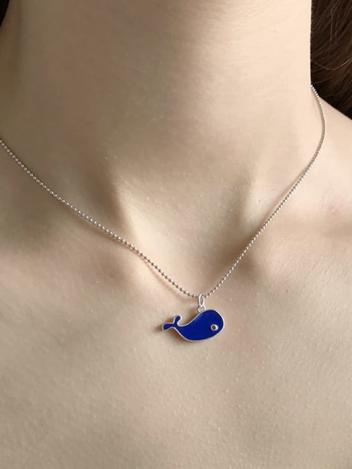 Boomer Cat 925 Sterling Silver blue dolphin enamel Necklace 0