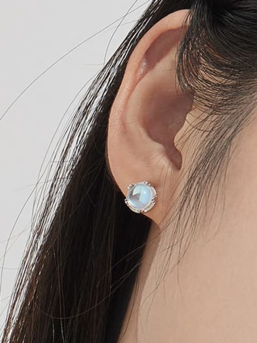 BeiFei Minimalism Silver 925 Sterling Silver Moonstone Geometric Cute Stud Earring 1