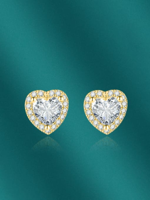 golden Brass Cubic Zirconia Heart Luxury Cluster Earring