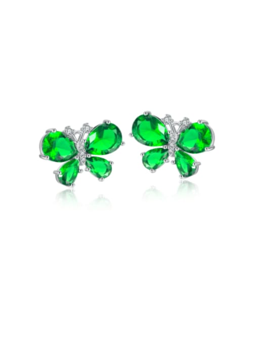 Green single Earrings Brass Cubic Zirconia Minimalist Butterfly Earring and Necklace Set