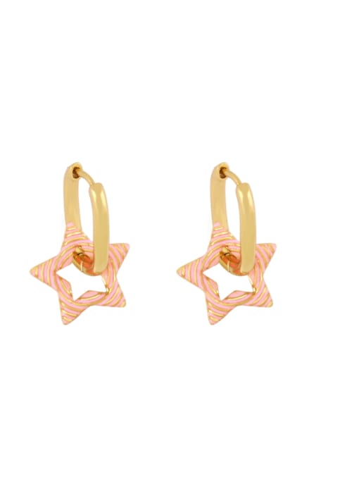 Pink Brass Enamel Star Cute Huggie Earring
