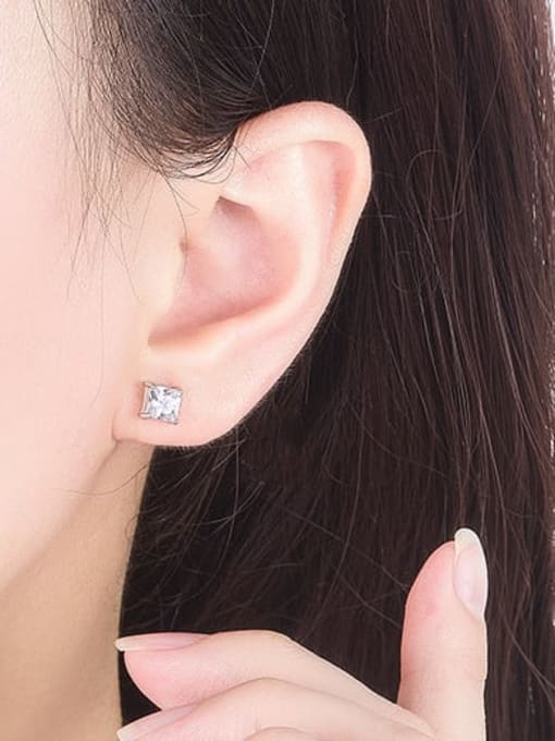HAHN 925 Sterling Silver Cubic Zirconia Geometric Minimalist Stud Earring 2