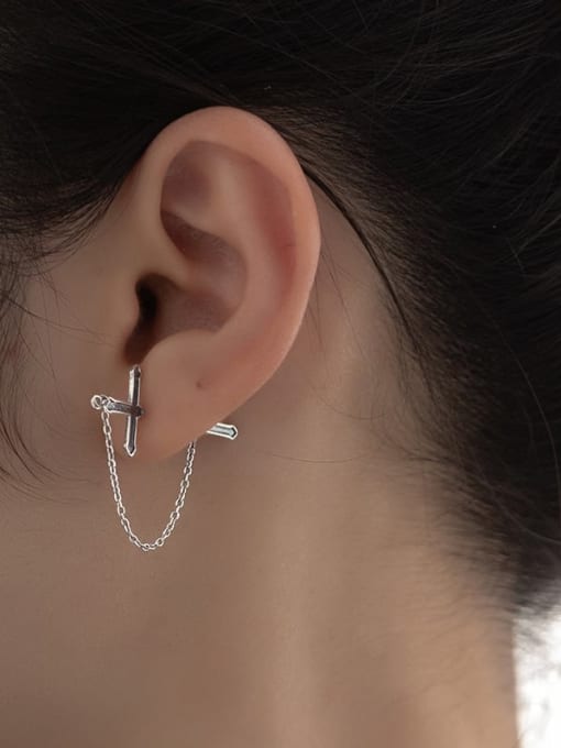 Rosh 925 Sterling Silver Enamel Cross Minimalist Single Earring( Single-Only One) 1