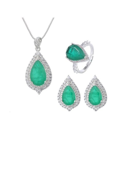 ROSS Brass Cubic Zirconia Vintage Water Drop Earring Ring and Necklace Set 0