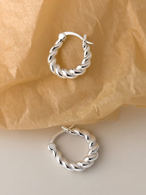 Rosh 925 Sterling Silver Twist   Geometric Minimalist Huggie Earring 1