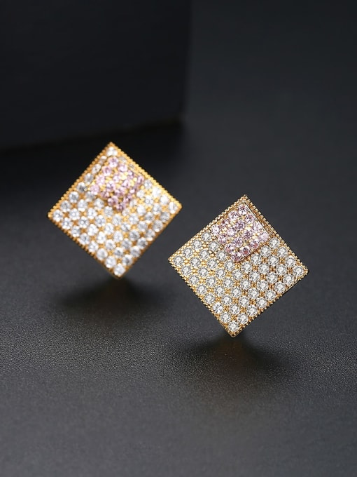 BLING SU Copper Cubic Zirconia Square Luxury Stud Earring 3