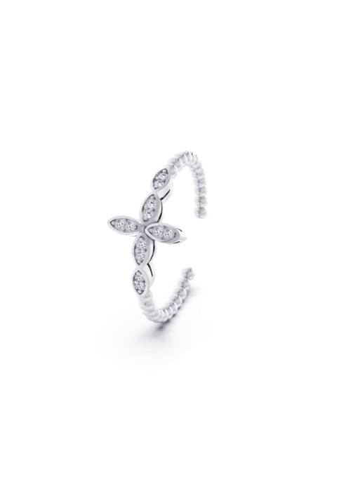 platinum,:1.28g 925 Sterling Silver Cubic Zirconia Clover Dainty Band Ring