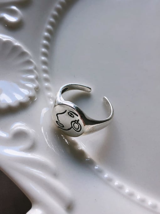 Boomer Cat 925 Sterling Silver  Side Face Girl Vintage Free Size Midi Ring 1