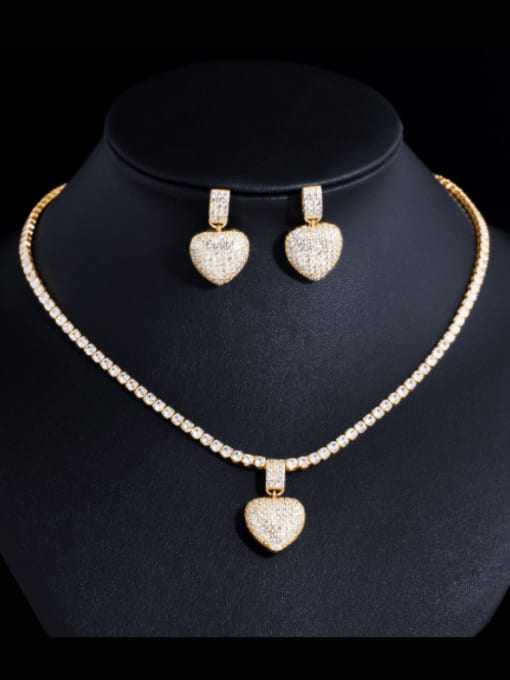 L.WIN Brass Cubic ZirconiaLuxury Heart   Earring and Necklace Set 0