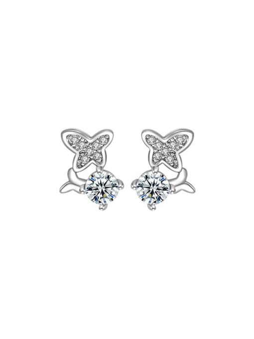White gold plating Alloy Cubic Zirconia Butterfly Dainty Stud Earring