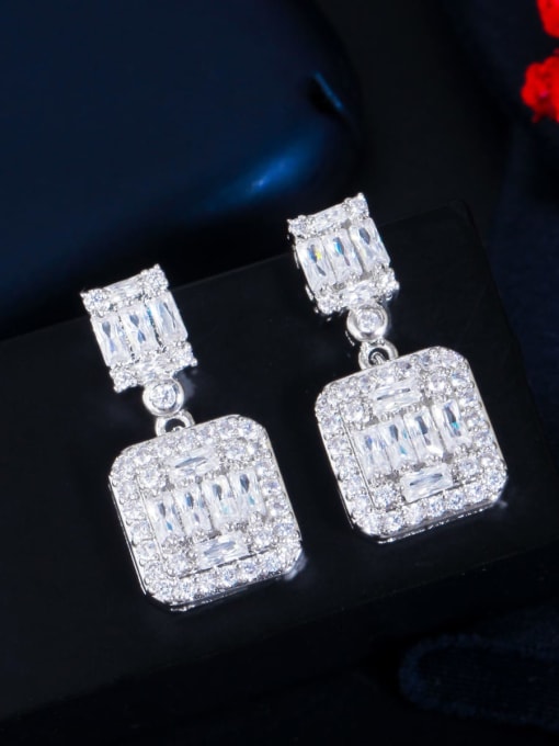 Platinum Brass Cubic Zirconia Geometric Luxury Drop Earring