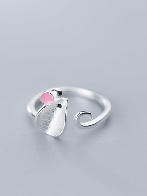 Rosh 925 Sterling Silver Enamel Pink Mouse Cute Free Size Ring 2