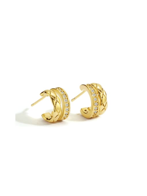 Gold C-shaped Earrings Brass Cubic Zirconia Geometric Minimalist Stud Earring