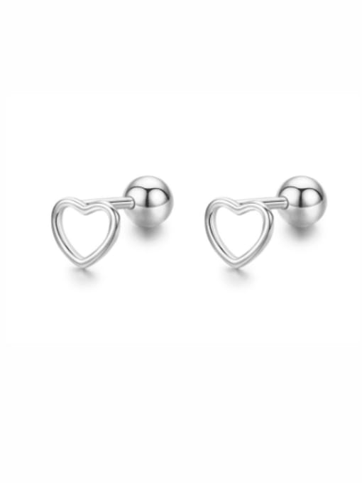 silver 925 Sterling Silver Hollow Heart Minimalist Stud Earring