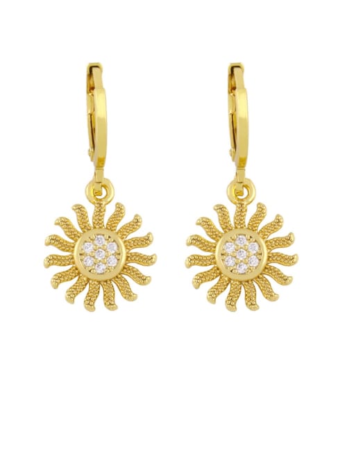 Sun flower Brass Cubic Zirconia Cross Ethnic Huggie Earring