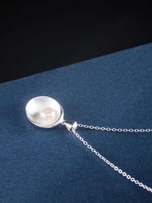 SILVER MI 925 Sterling Silver Imitation Pearl Irregular Minimalist Necklace 2