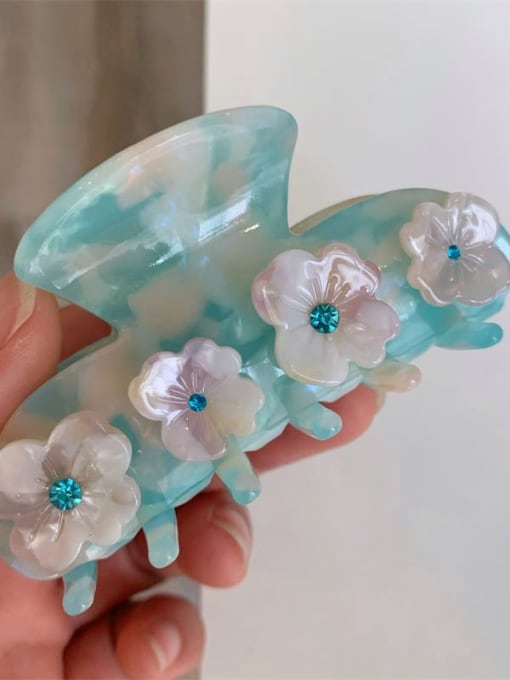 Fresh Sea Blue Cellulose Acetate Trend Flower Alloy Jaw Hair Claw