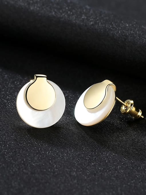 CCUI 925 Sterling Silver Shell White Round Minimalist Stud Earring 3