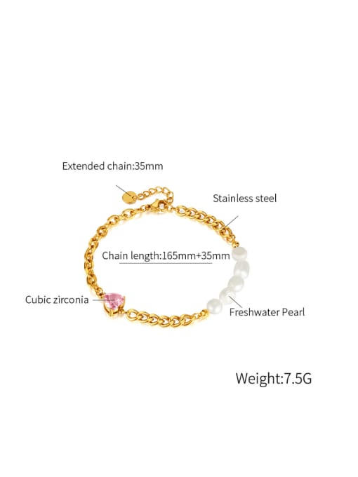 GS1450 Titanium Steel Imitation Pearl Heart Hip Hop Link Bracelet