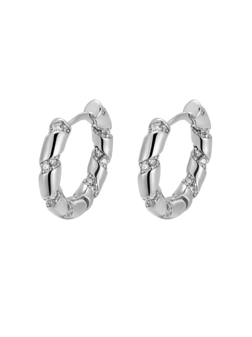 White gold round diamond earrings 925 Sterling Silver Cubic Zirconia Geometric Minimalist Huggie Earring