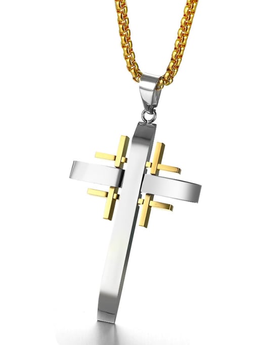 CONG Titanium Steel Rhinestone Cross Vintage Regligious Necklace 3