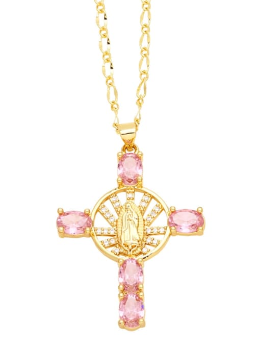 Pink Brass Cubic Zirconia Cross Hip Hop Necklace