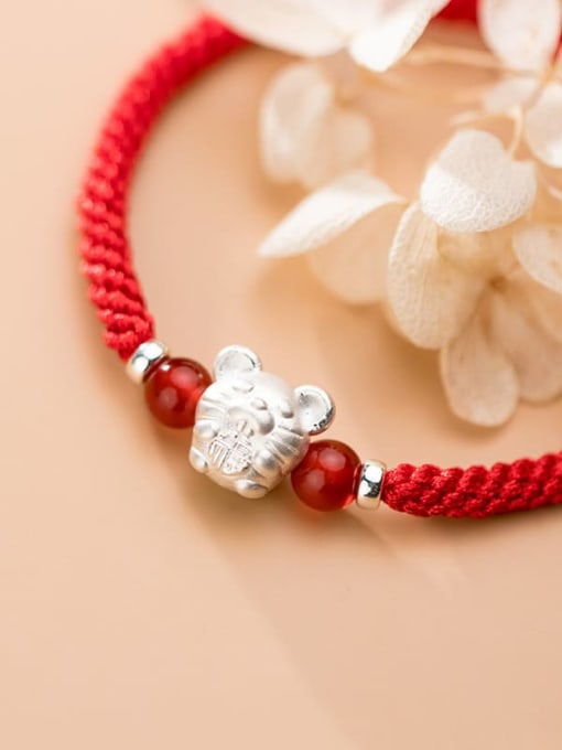 FAN 999 Sterling Silver With  White Gold Plated Cute Mouse Red Rope Hand Woven Bracelets 1