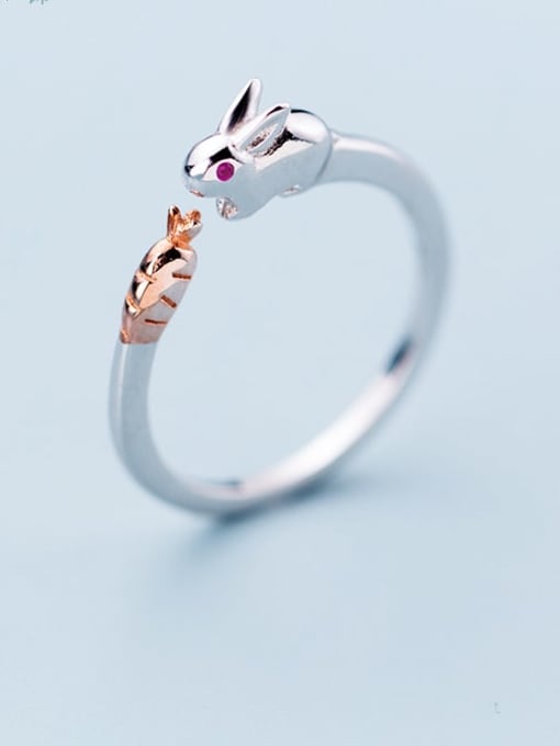 Rosh 925 Sterling Silver Cute rabbit Free Size  Ring 0