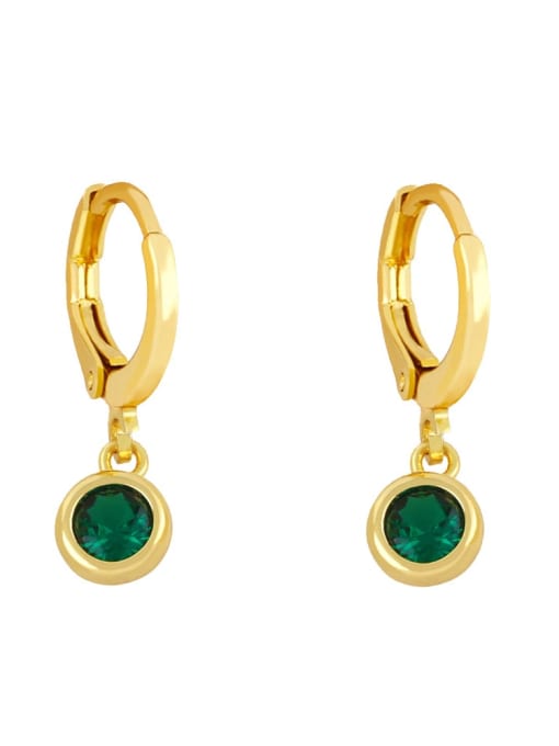 green Brass Glass Stone Geometric Minimalist Huggie Earring