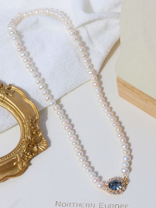 RAIN Brass Freshwater Pearl Round Vintage Necklace 3