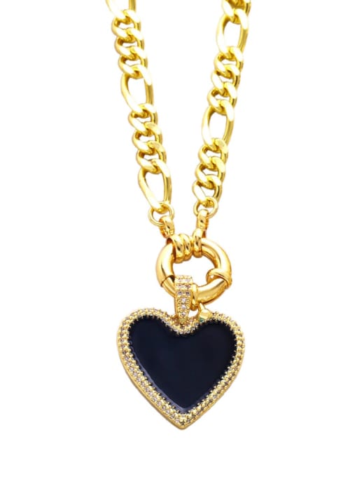 CC Brass Cubic Zirconia Enamel Heart Vintage  Hollow Chain Necklace 2