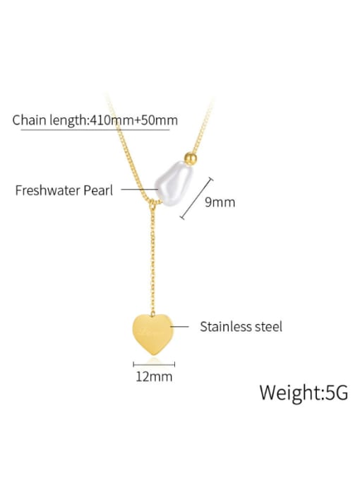 Open Sky Titanium Steel Freshwater Pearl Heart Minimalist Tassel Necklace 3