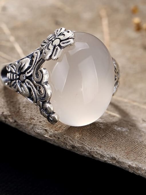 White jade pith (one size fits all) 925 Sterling Silver Jade Irregular Vintage Band Ring